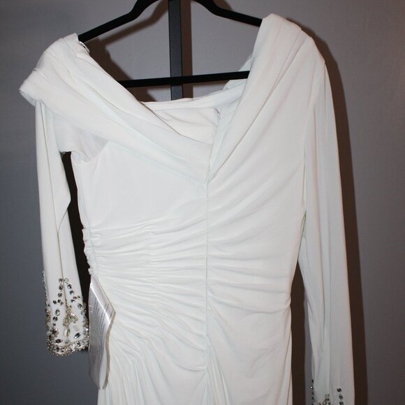 NWT MAC DUGGAL One Shoulder Long Sleeve Jersey Gown Jewel Accent White 12231 - Picture 7 of 8
